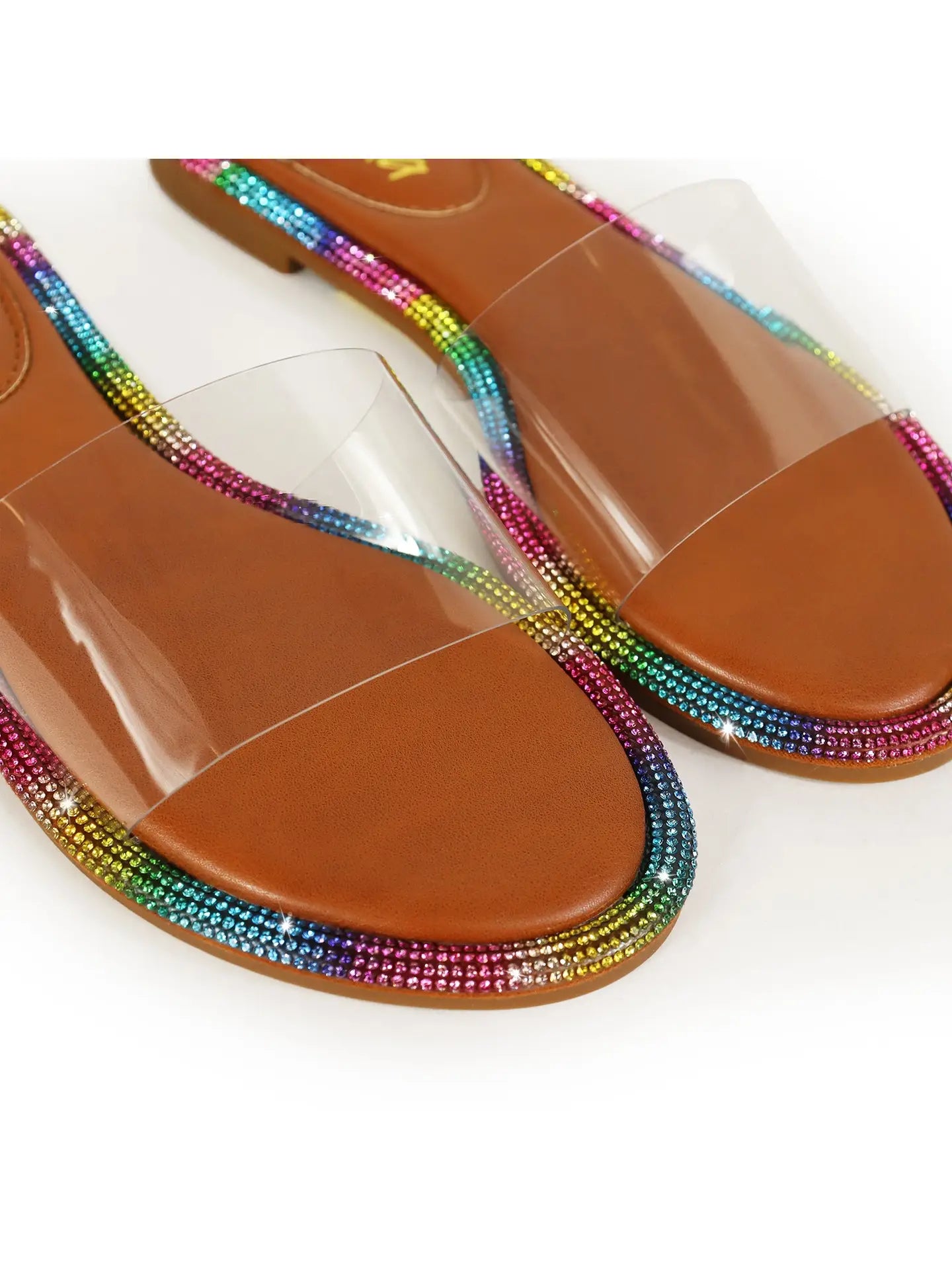 LINDY Round Toe Clear Upper with Rhinestone-Tan - The Boss Beauty Boutique