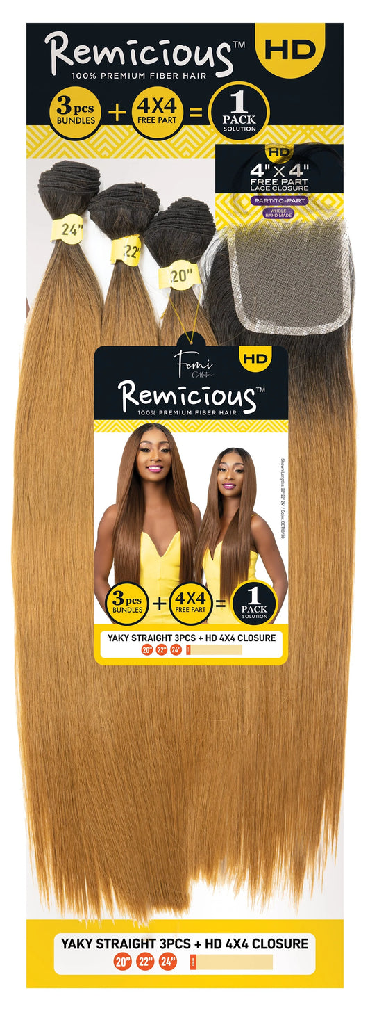Remicious Yaki Straight 16,18,20” + 4x4 Closure - The Boss Beauty Boutique