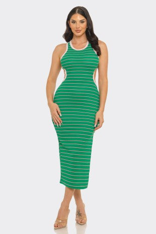 Green Cut Out Side Dress/Split - The Boss Beauty Boutique