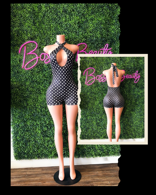 Black/White Polka-Dot Short Jumpsuit - The Boss Beauty Boutique