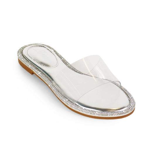 LINDY Round Toe Clear Upper with Rhinestone-Silver - The Boss Beauty Boutique