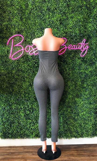 Black/White Polka-Dot Long Jumpsuit - The Boss Beauty Boutique