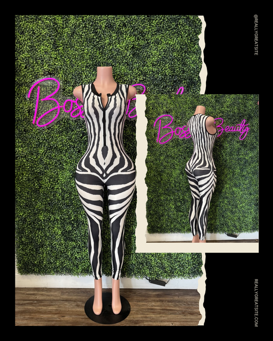 Zebra Bodycon Jumpsuit - The Boss Beauty Boutique