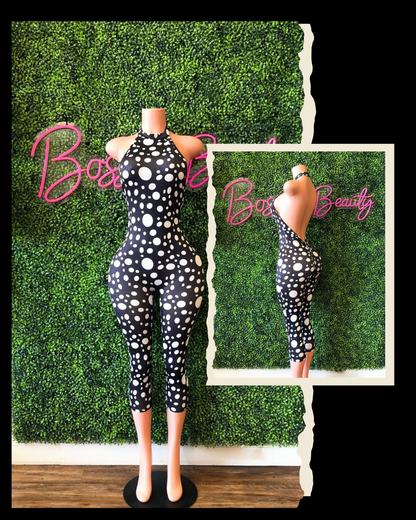 Black/White Polka-Dot Jumpsuit