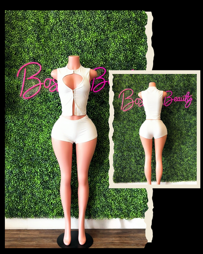 2pc White komfy short set