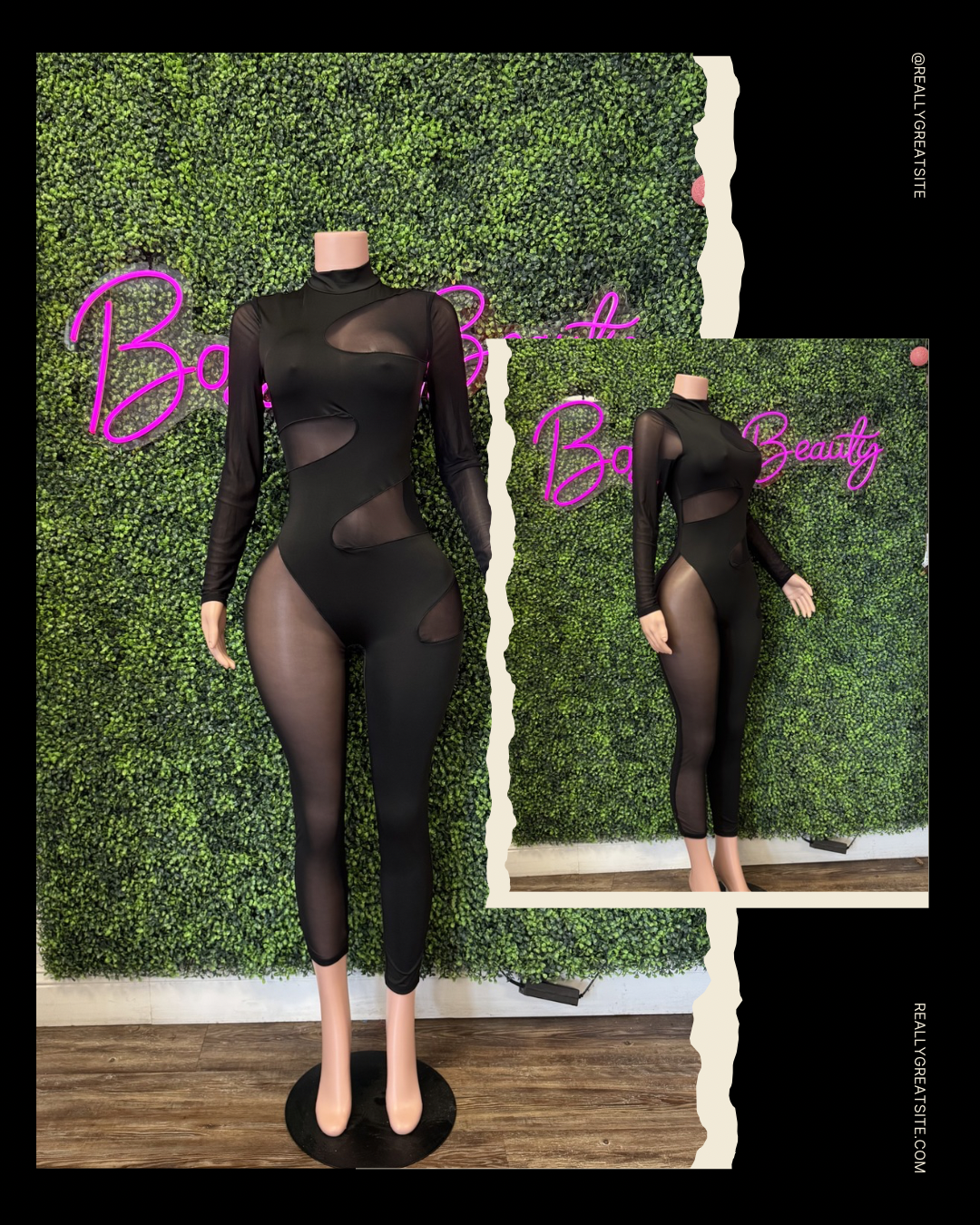 Black Mesh Split Jumpsuit