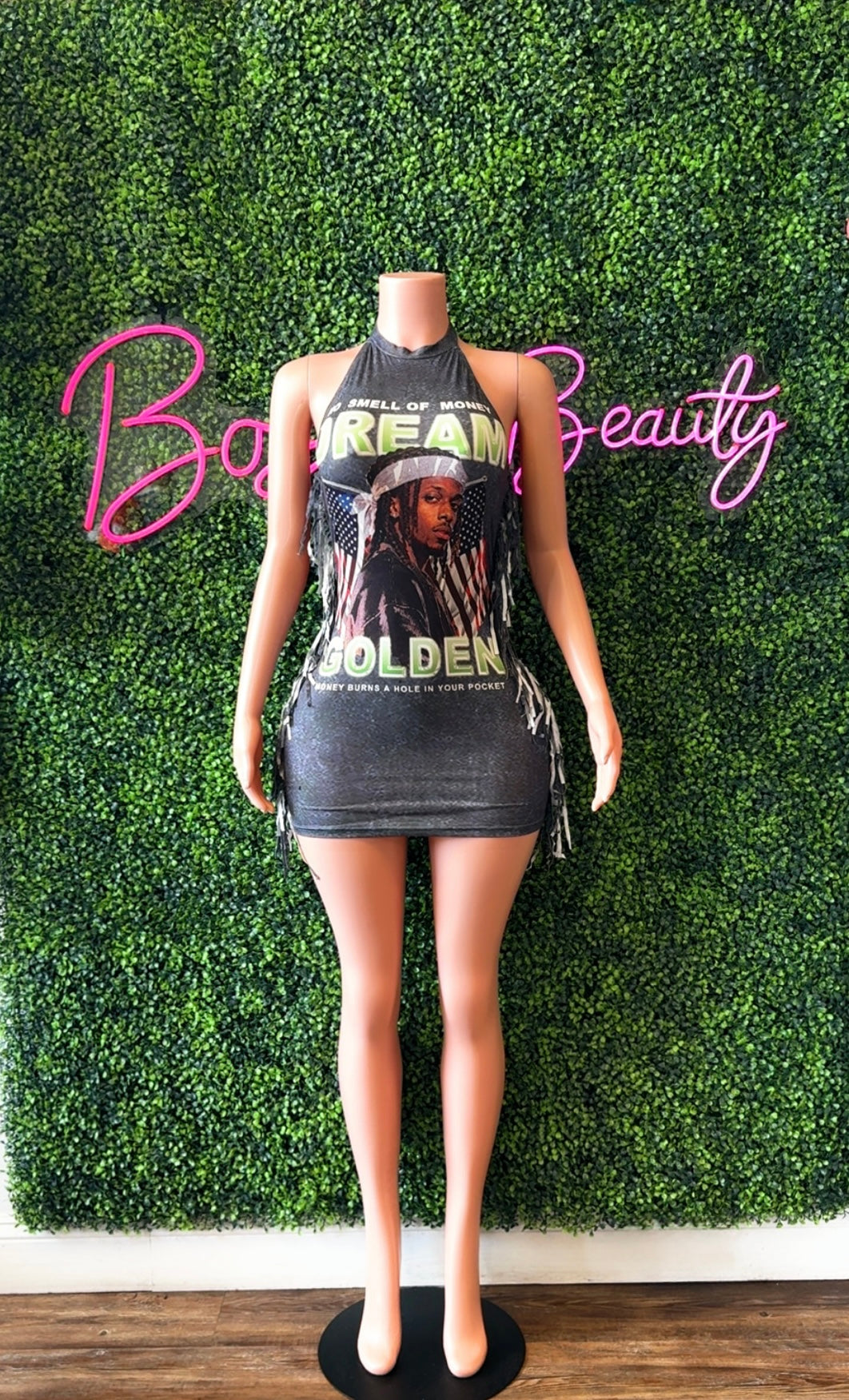Halter Neck Grey Mini Dress
