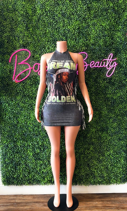 Halter Neck Grey Mini Dress