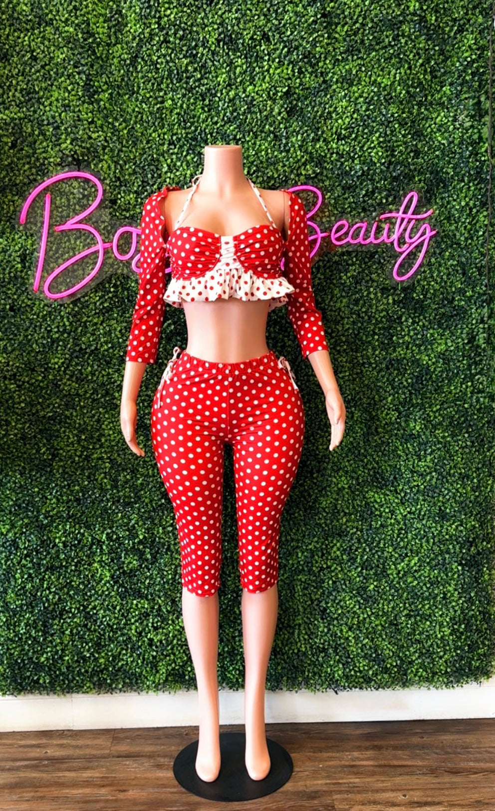 2PC Red/White Polka-Dot Jumpsuit - The Boss Beauty Boutique