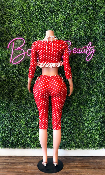 2PC Red/White Polka-Dot Jumpsuit - The Boss Beauty Boutique