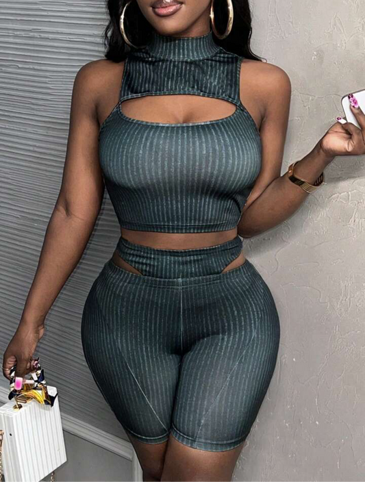 2PC RIPPED PRINT PANTS SET