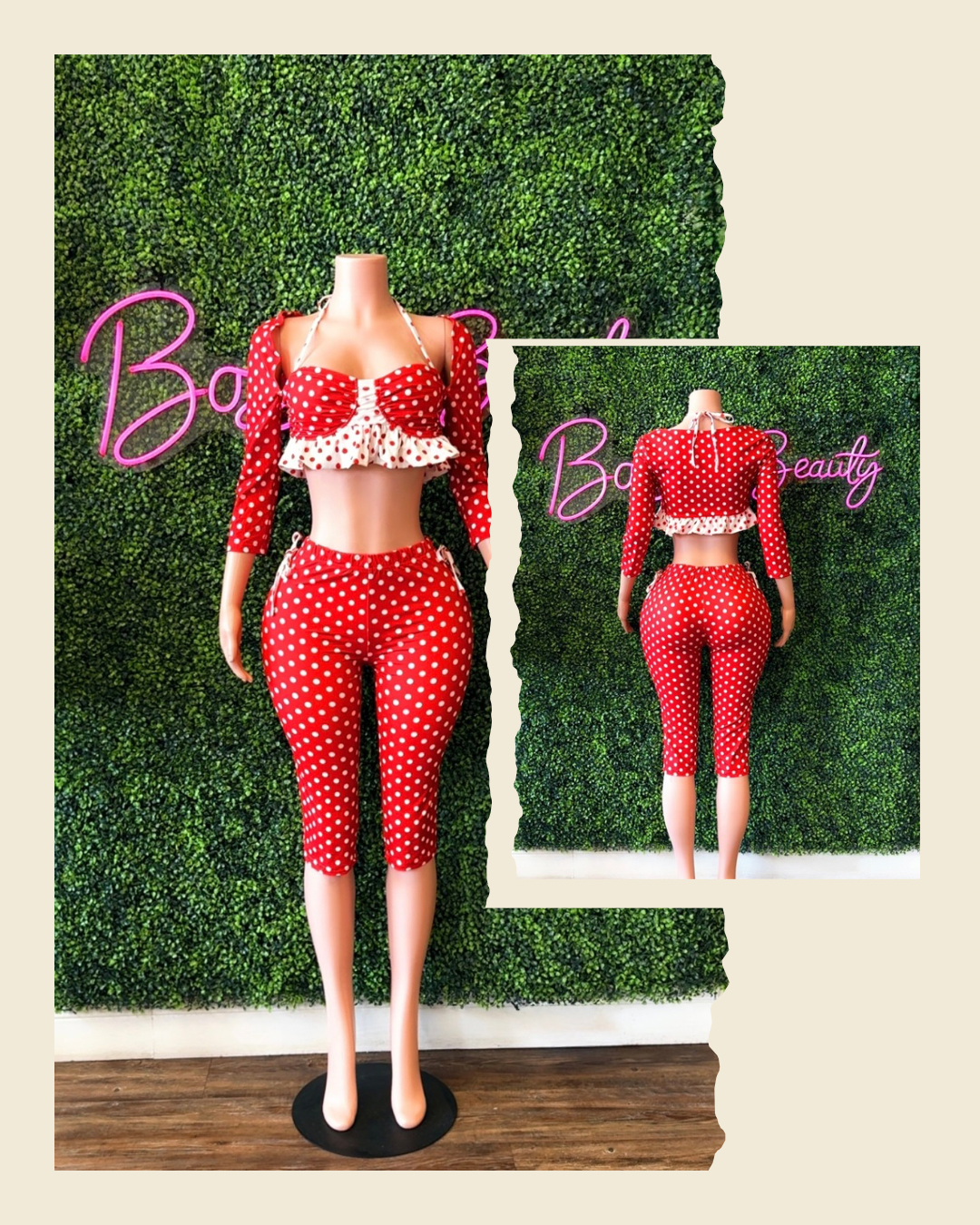 2PC Red/White Polka-Dot Jumpsuit - The Boss Beauty Boutique