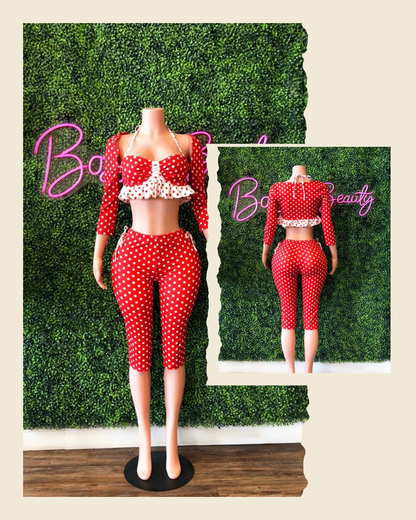 2PC Red/White Polka-Dot Jumpsuit - The Boss Beauty Boutique
