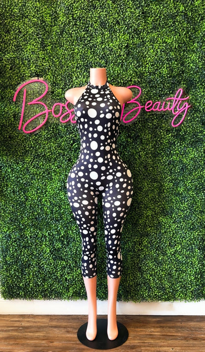 Black/White Polka-Dot Jumpsuit
