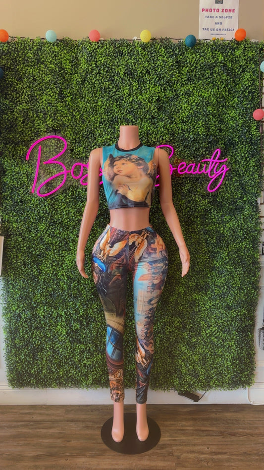 Abstract Print 2PC Long Pants Set - The Boss Beauty Boutique