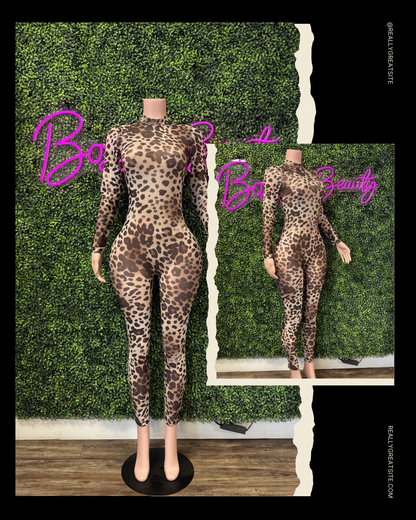 Leopard Print Mesh Jumpsuit - The Boss Beauty Boutique