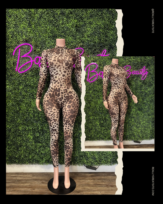 Leopard Print Mesh Jumpsuit - The Boss Beauty Boutique