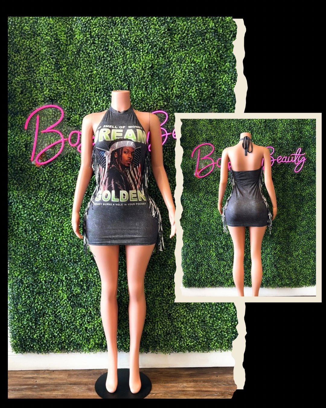 Halter Neck Grey Mini Dress