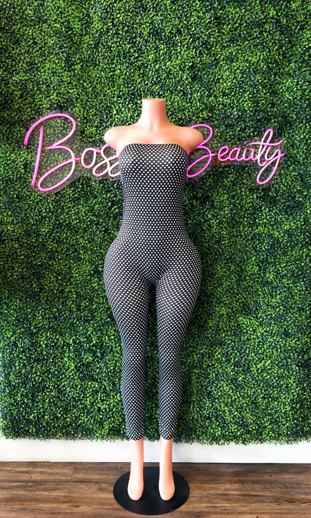 Black/White Polka-Dot Long Jumpsuit - The Boss Beauty Boutique