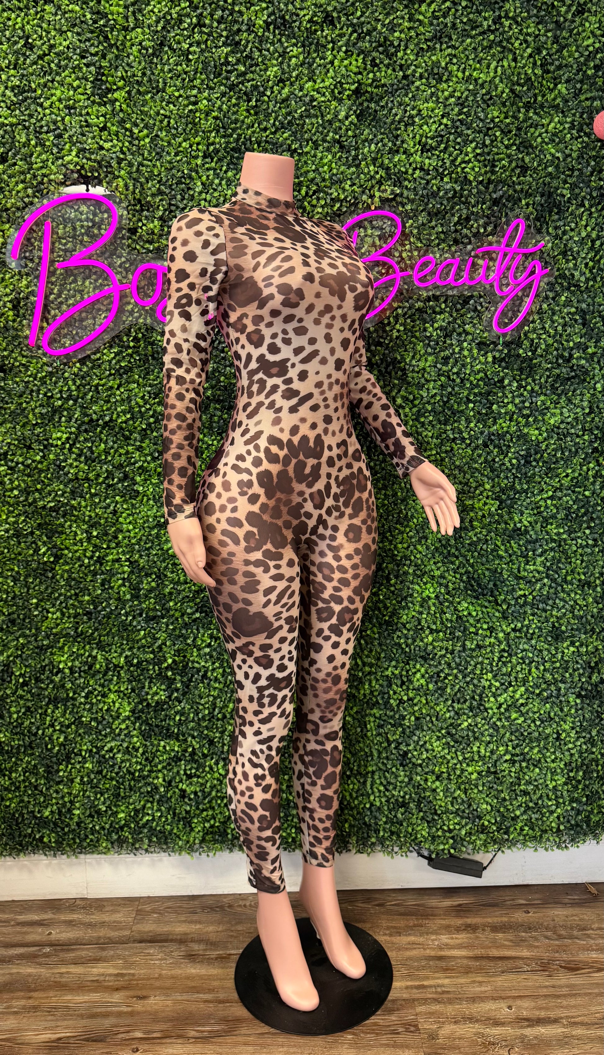 Leopard Print Mesh Jumpsuit - The Boss Beauty Boutique