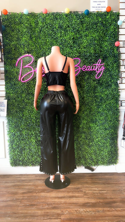 2PC Split Hem Leather Pants Set - The Boss Beauty Boutique
