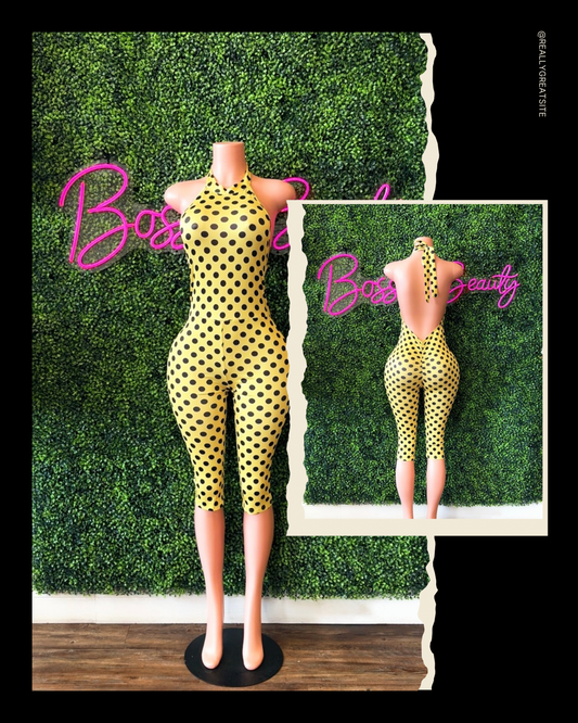 Yellow Polka-Dot Jumpsuit - The Boss Beauty Boutique