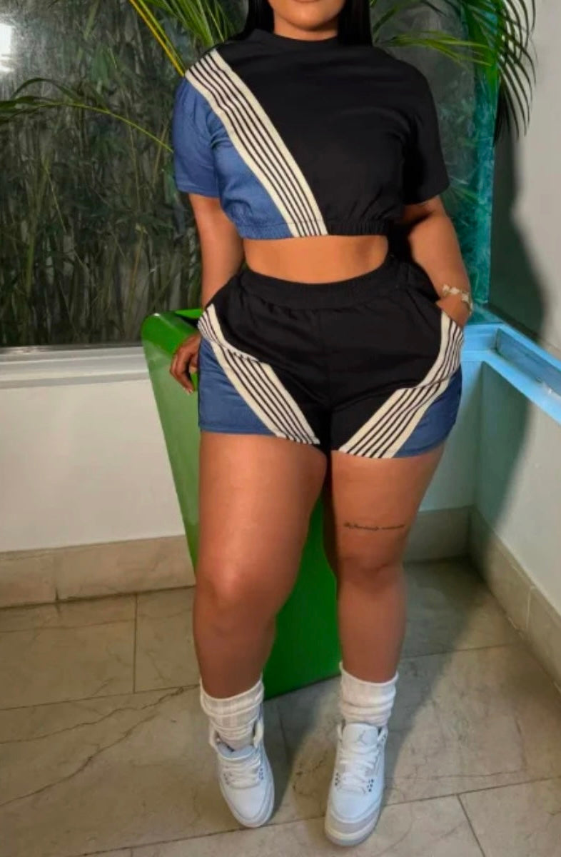 2PC STRIPE SHORT PANTS SET - The Boss Beauty Boutique