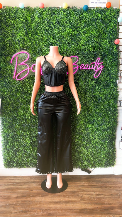 2PC Split Hem Leather Pants Set - The Boss Beauty Boutique