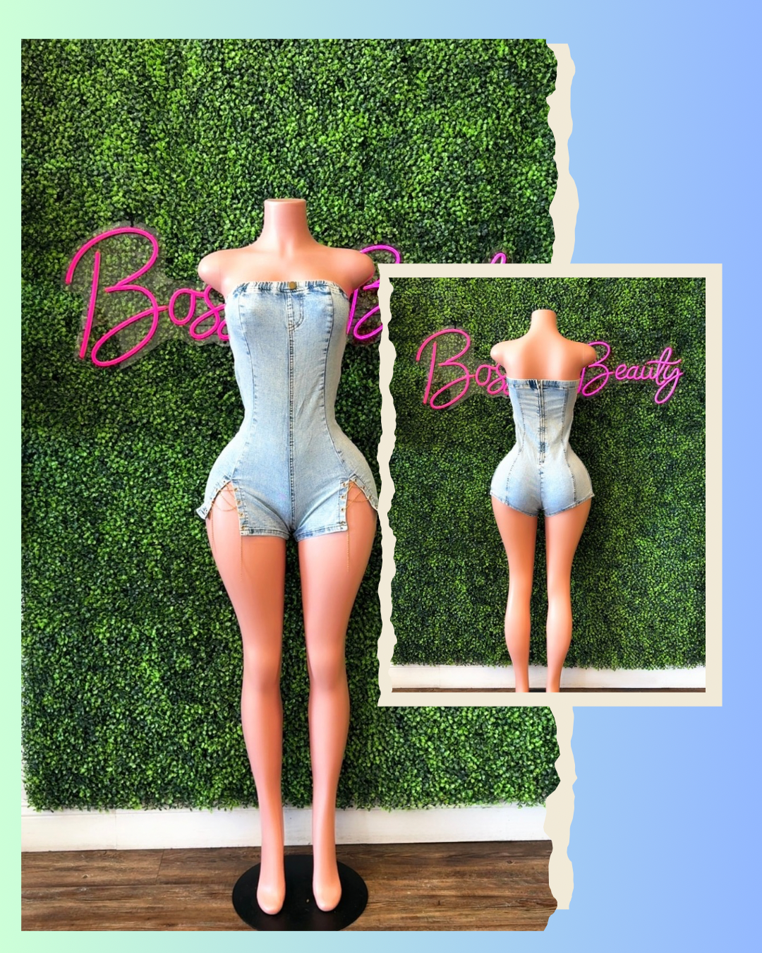 Sleeveless Denim Chain Jumpsuit