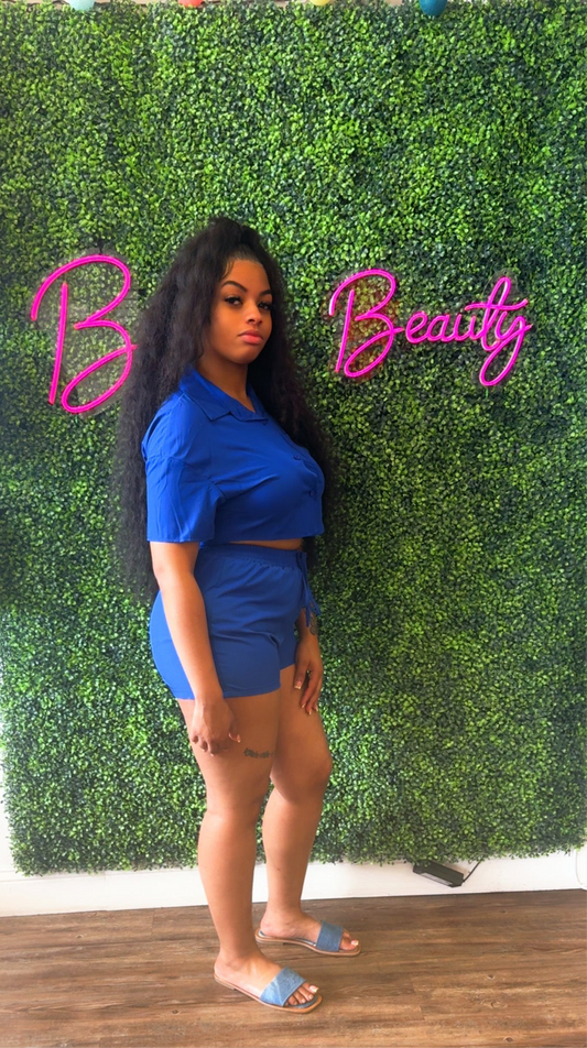 2PC ROYAL BLUE SUMMER SHORT SET