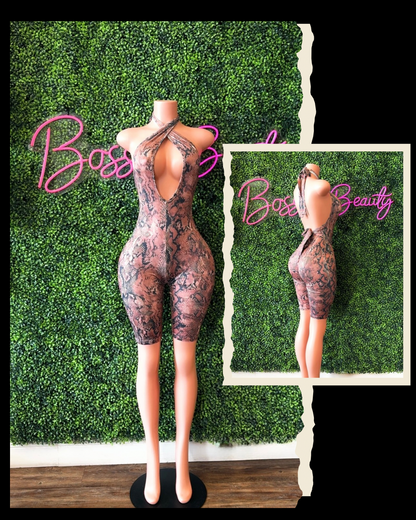 Snake Print Bodycon Jumpsuit