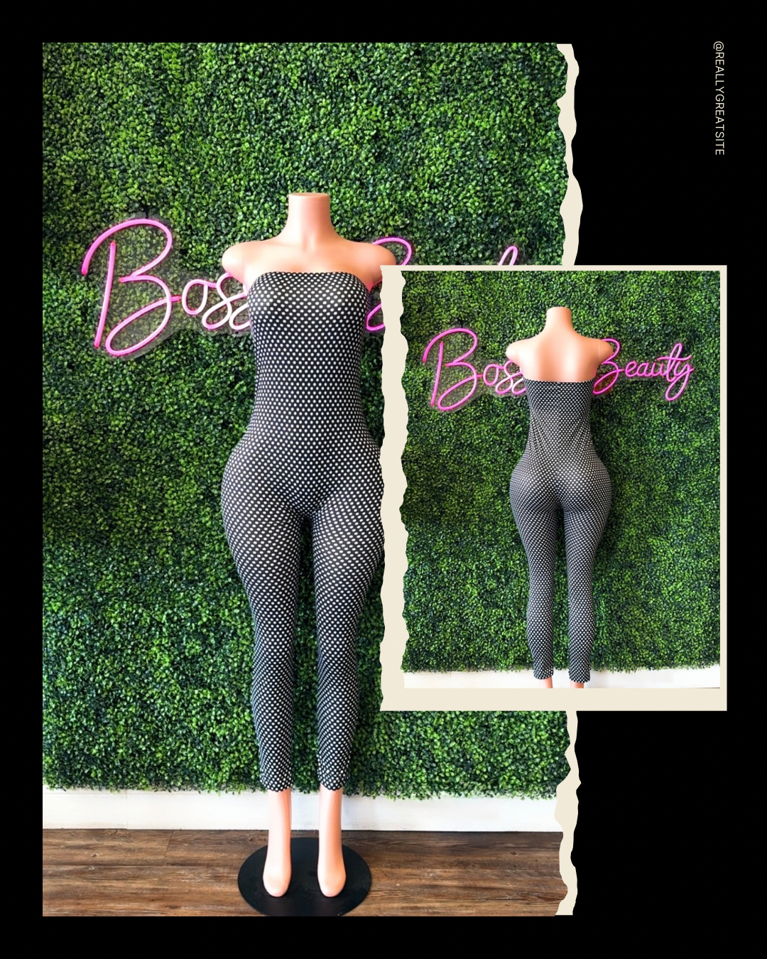 Black/White Polka-Dot Long Jumpsuit - The Boss Beauty Boutique