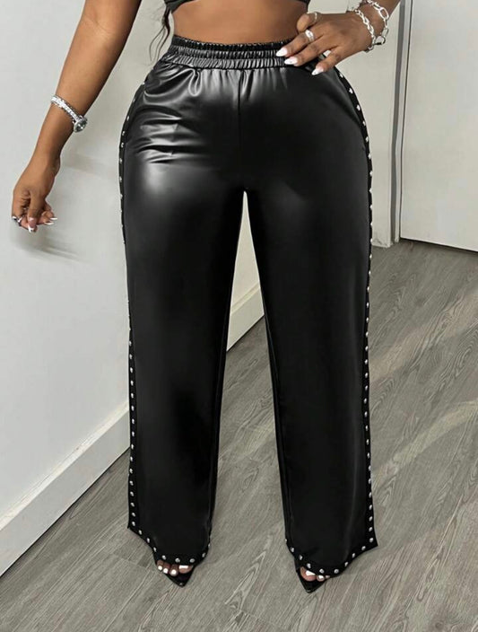 2PC Split Hem Leather Pants Set - The Boss Beauty Boutique